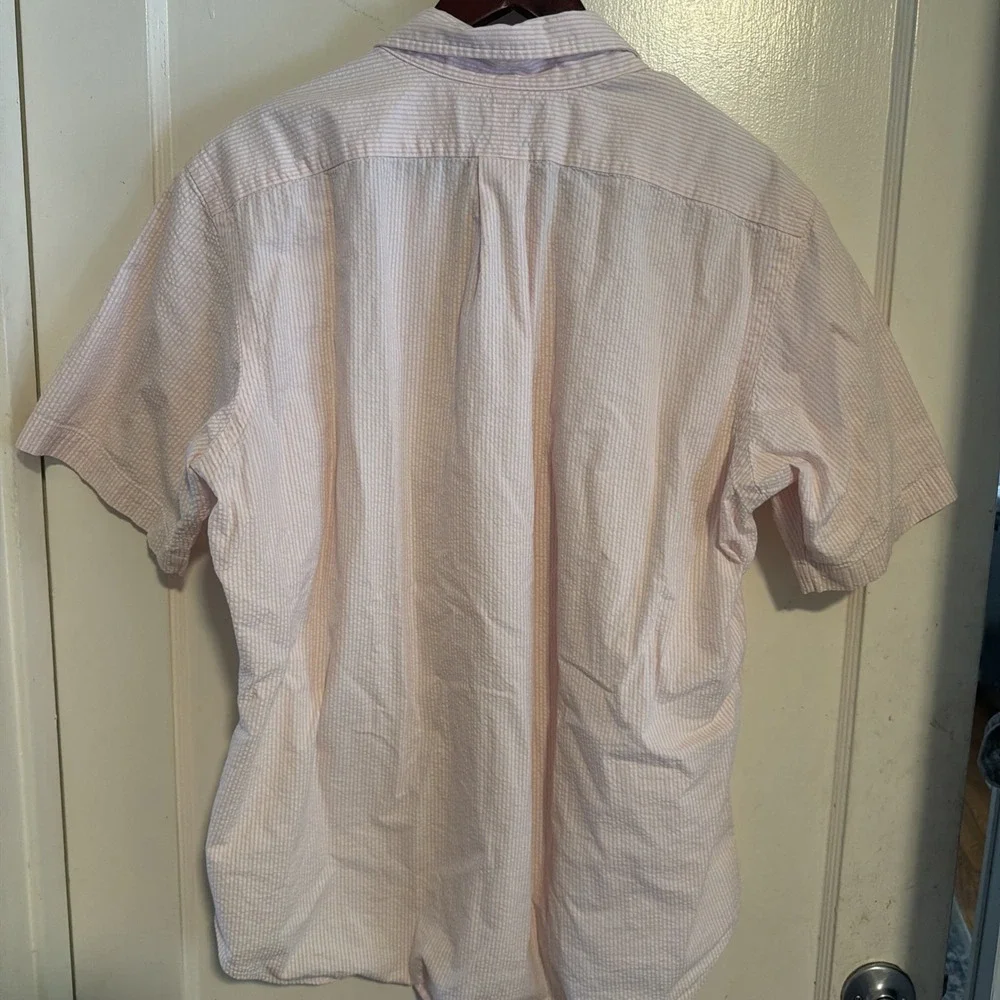 Ralph Lauren Mens XL Shirt Seersucker Striped Short Sleeve Button Down Pink